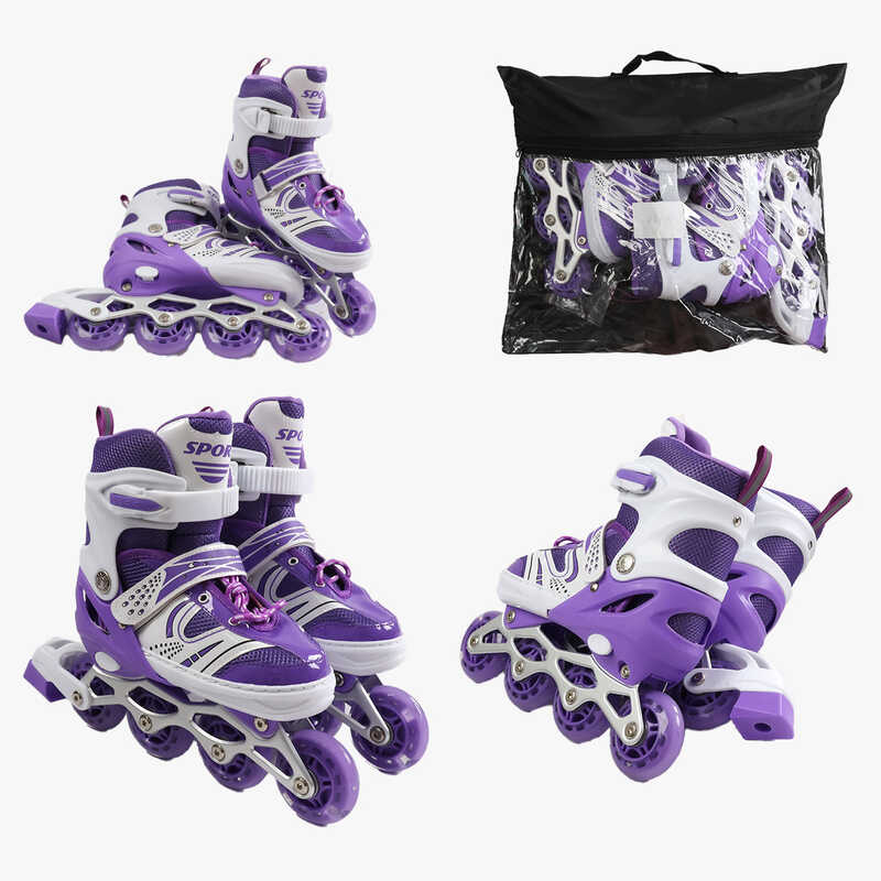 Ролики 16499-S /розмір 29-33/ колір – ФІОЛЕТОВИЙ (6) колеса PU, ПЕРЕДНЄ КОЛЕСО СВІТЛО, d – 6.5 см, в сумці
