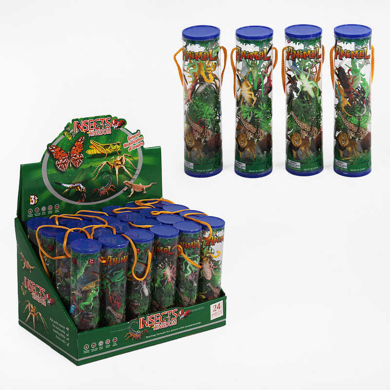 Набір тварин 893 (12/2) "Світ комах", кущі, каміння, тубус, ЦІНА ЗА 24 ШТУКИ В БЛОЦІ, в коробці