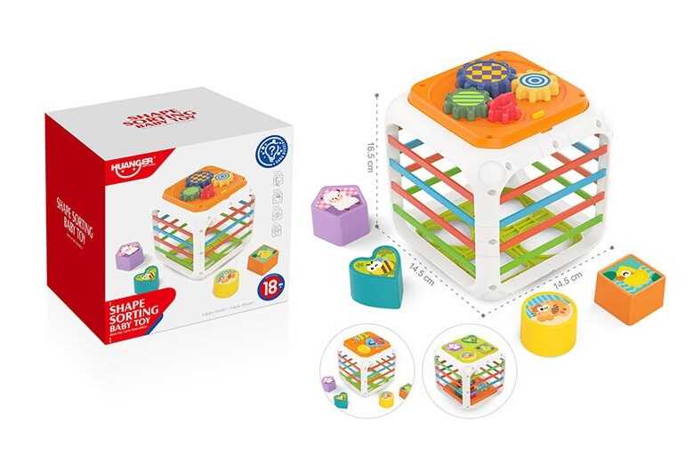 Куб логічний HE 0555 (48) рахівниця, геометричний сортер, пискавка, рухливі шестерні, еластичні шнурочки, в коробці