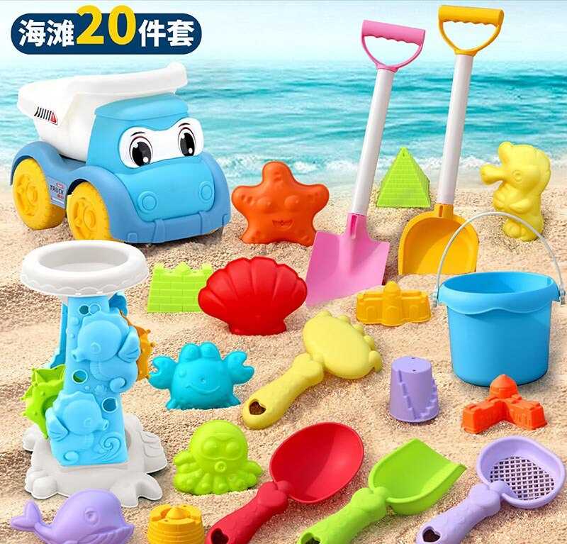 Пісочний набір W 218-46 (48/2) розмір самоскида - 17х11.5х13 см, висота відра - 10 см, млин, граблі, сито, 4 лопатки, 11 формочок, в сітці