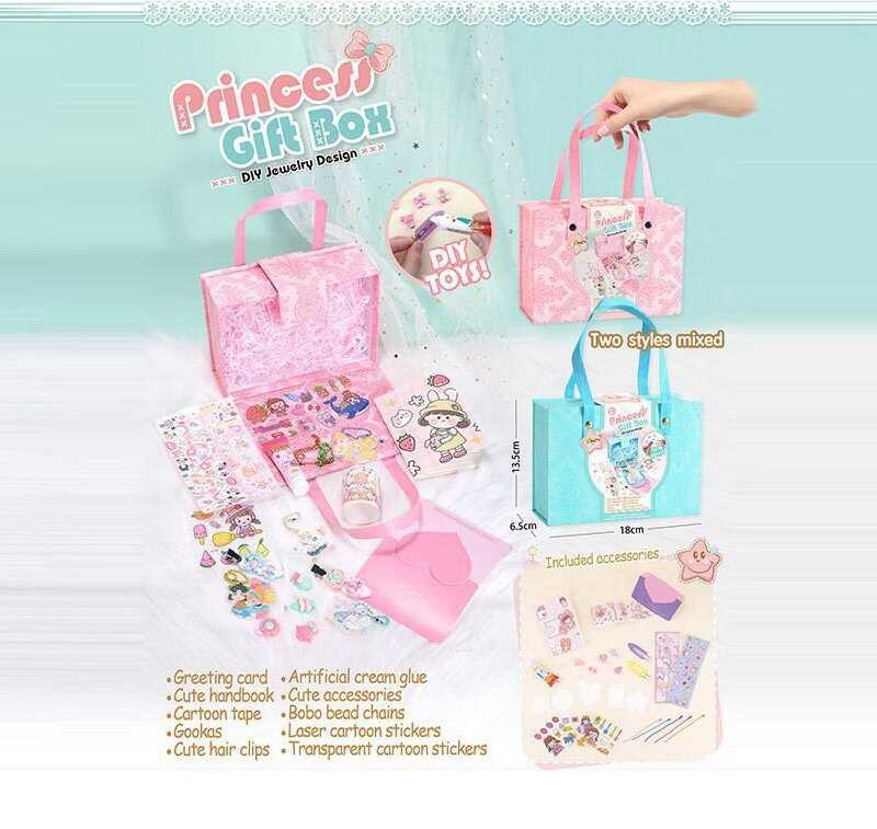 Набір аксесуарів ZD 112 (60/2) 2 види, конверт, шпильки, наліпки, ланцюжки, в боксі