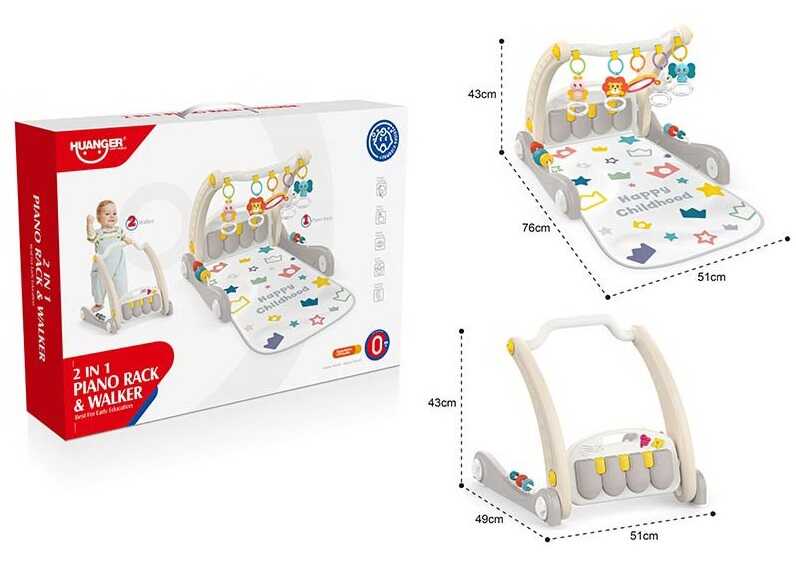 Ходунки HE 0621 (12) 2в1, ігровий музичний килимок, піаніно, брязкальця, в коробці