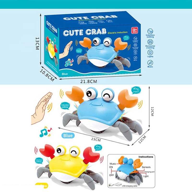 Краб 6722 E (48) ВИДАЄТЬСЯ МІКС, 2 кольори, вбудований акумулятор, розмір - 23х12х12 см, сенсорні датчики руху, підсвічування, пісня, беззвучний режим, USB Tipe-C - кабель, рухомі елементи, в коробці