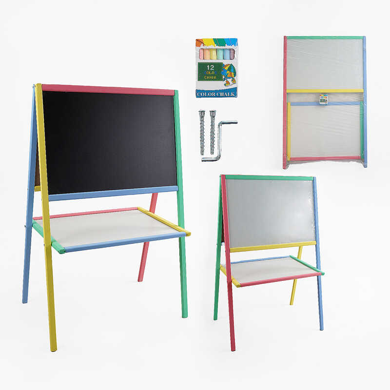 гр Мольберт 23775 великий - кольоровий, 64х43х100 см, двосторонній, набір крейди, в пакеті