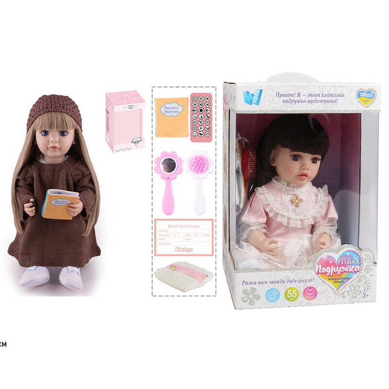 Інтерактивна лялька TK 6399-78 (9) "WToys", ОЗВУЧУВАННЯ УКРАЇНСЬКОЮ МОВОЮ, висота 55 см, пульт, на батарейках, аксесуари, рухає кінцівками, казки, пісні, віршики, скоромовки, відповідає на запитання, звуки тварин, мелодії, повторюшка, в коробці