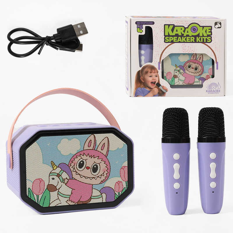 Караоке K 9 L (40) 2 мікрофони, вбудований акумулятор, Bluetooth, слот для TF-Card, роз’єм type-С, AUX, зміна голосу, мінус, регулювання гучності та підсвічування, в коробці