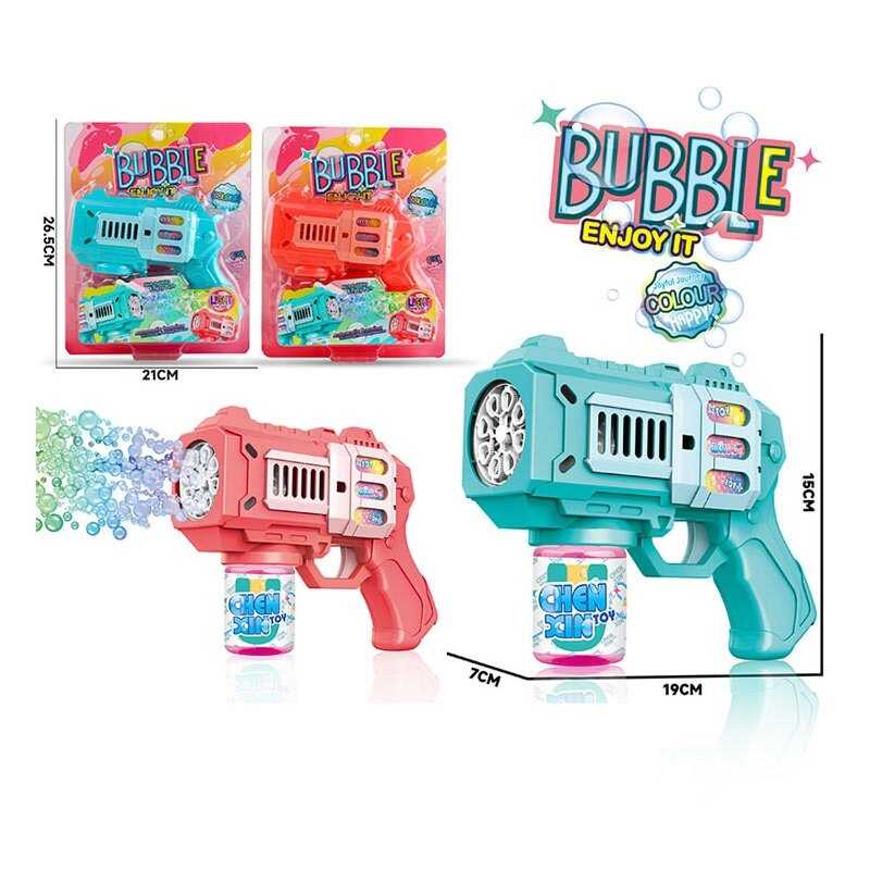 Пістолет з мильними бульбашками 813 A (60/2)  2 кольори, автоматичний принцип роботи, пляшка мильного розчину, підсвічування, на батарейках, на листі