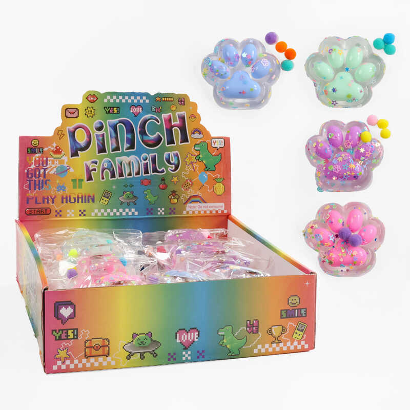 Гра антистрес C 71320 (24) ЦІНА ЗА 16 ШТУК В БЛОЦІ, "Лапка", м'які кульки, блискітки, розмір 7х6.5х2.5 см, в коробці