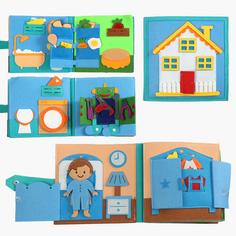 М'яка книжка-бізіборд C 73095 (32) фетрова, одяг, їжа, інструменти, динозаври, посуд, в пакеті