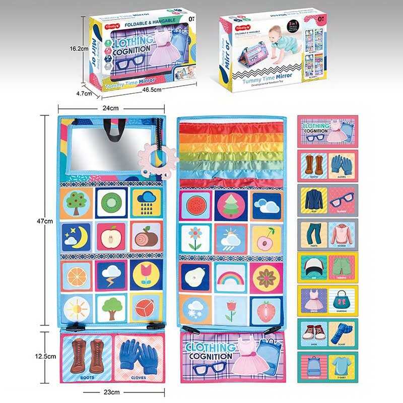 Розвиваючий плакат 66540-2 (48) "Елементи одягу", дзеркало, прорізувач, м’яка книжка з шелестючими елементами, пискавка, в коробці