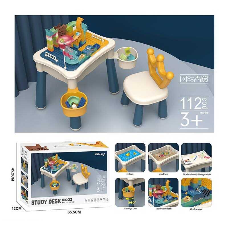 Столик з конструктором 8008 (6) 106 елементів, стіл 77х53х45 см, стілець, дошка для малювання, в коробці