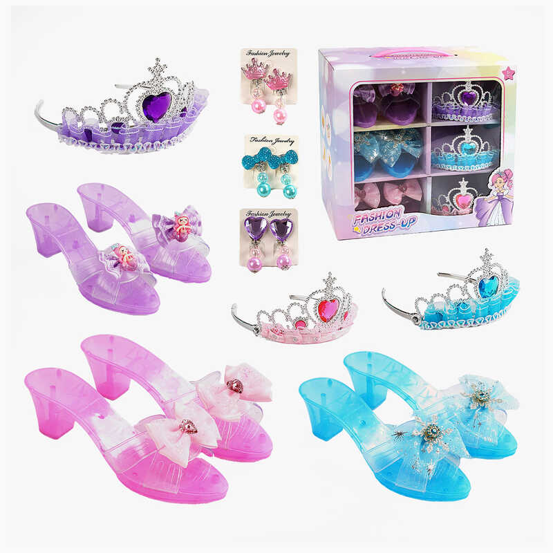 Набір прикрас JY 3405 (24/2) 3 пари туфельок, 3 корони, сережки, в коробці