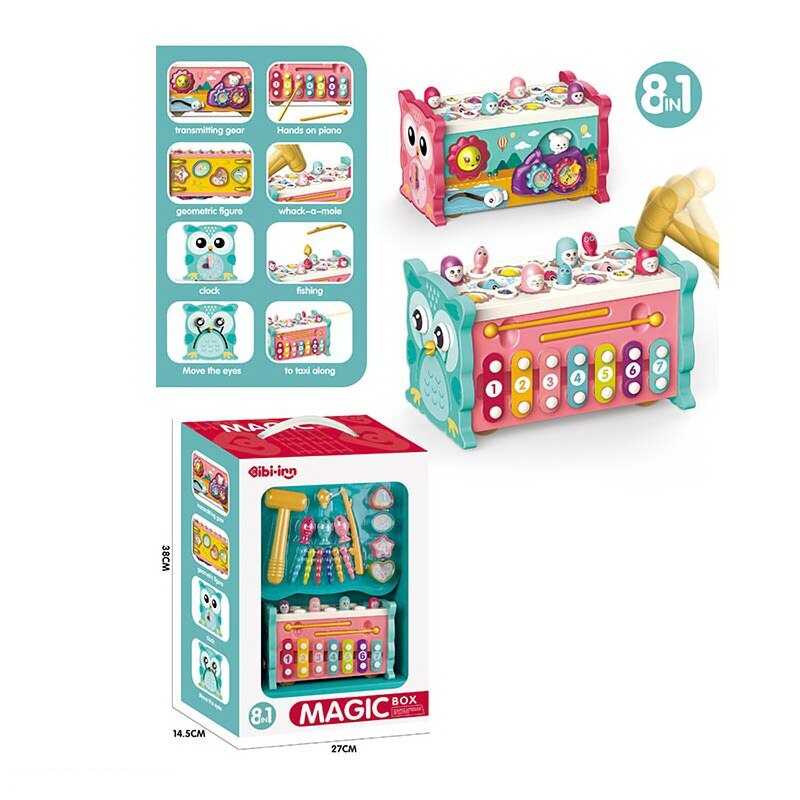 Ігровий центр 688-29 (18) 2 види, стукавка, магнітна риболовля, шестерні, сортер, пальчикові ігри, ксилофон, годинник, каталка, в коробці