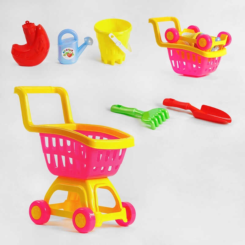 гр Пісочний набір 213/2  (5) "BAMSIC", візок, лійка, відро, лопатка, граблі