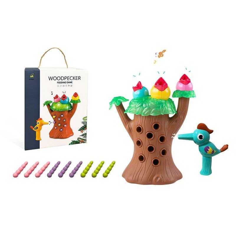 Магнітна гра "Нагодуй дятла" 228 К47 (18/2) на батарейках, 9 черв'ячків, пташка з магнітним дзьобиком, підсвічування, звук, мелодія, в коробці