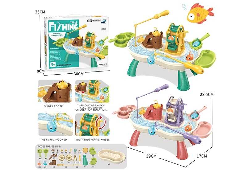 Риболовля QY 9995 (36) 2 кольори, платформа трансформується в столик, циркуляція води, механічне колесо, рибки з гачками, вудки, аксесуари, в коробці