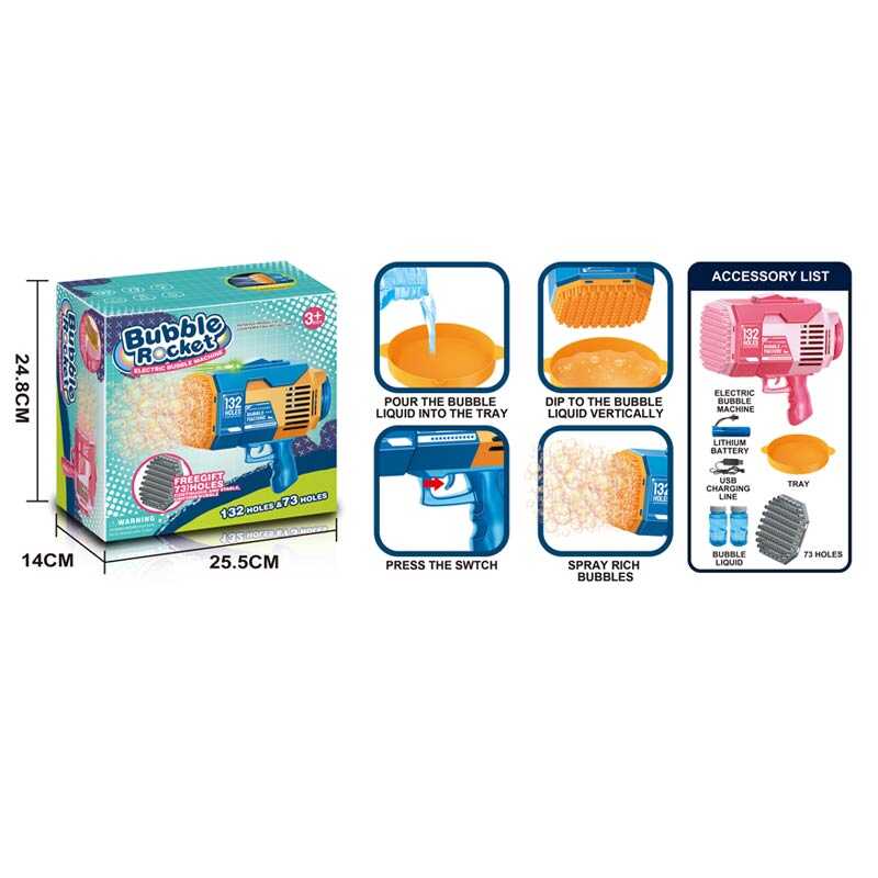 Пістолет з мильними бульбашками KB 1280 (24) акумулятор 3.7 V, підсвітка, мильний розчин, USB кабель, тарілочка, насадка, в коробці