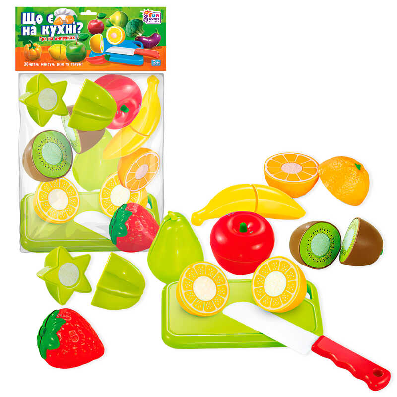 гр Фрукти на липучках “Що є на кухні?” 65260 (192/2) "4FUN Game Club", 10 елементів, обробна дошка, ніж, у пакеті