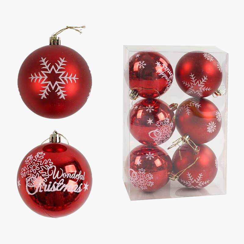 Новорічні прикраси C 67681 (64) 6 штук, кульки, D = 7,5 см, у слюді