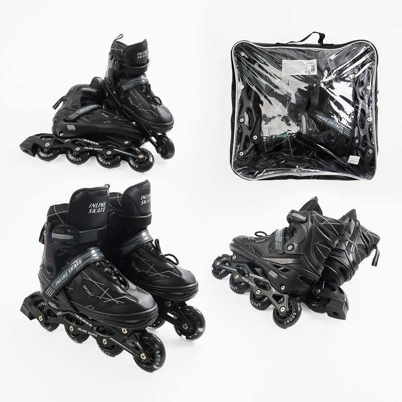 Ролики 92188-L /розмір 39-43/ колір – ЧОРНИЙ (6) колеса PU, устілка 24-28 см, ПЕРЕДНЄ КОЛЕСО СВІТЛО, d – 6.5 см, в сумці