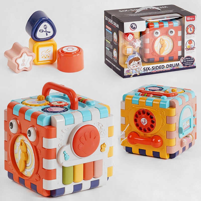 Музичний куб BM 1 001 (12) на батарейках, підсвічування, мелодії, звуки тварин, сортер, в коробці