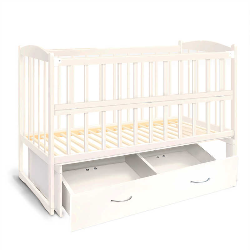 гр Ліжечко дерев`яне маятник+шухляда - відкидний бортик "Няша"  (1) вільха - колір  слонова кістка