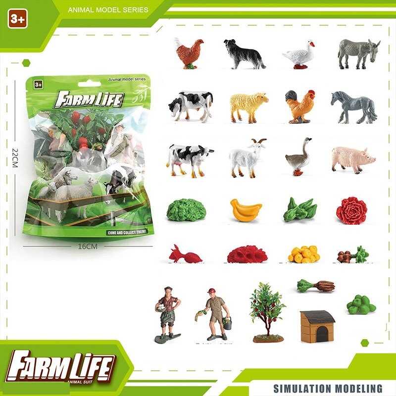 Набір тварин YJ 711 (100) “Свійські тварини”, фігурки людей, овочі та фрукти, 12 тварин, в пакеті