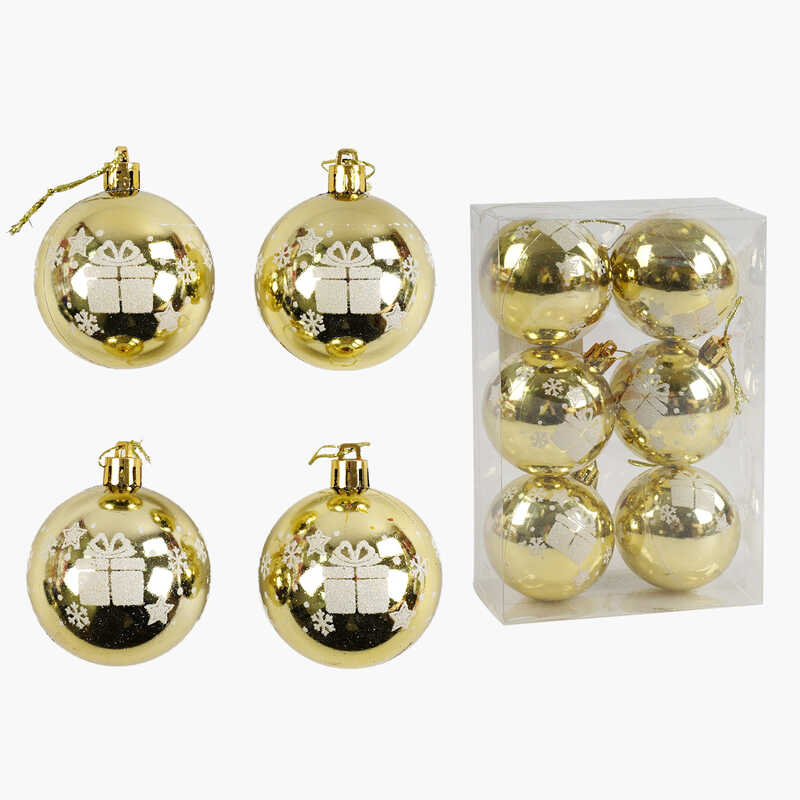 Новорічні прикраси C 67672 (120) 6 штук, кульки, D = 5,5 см, у слюді