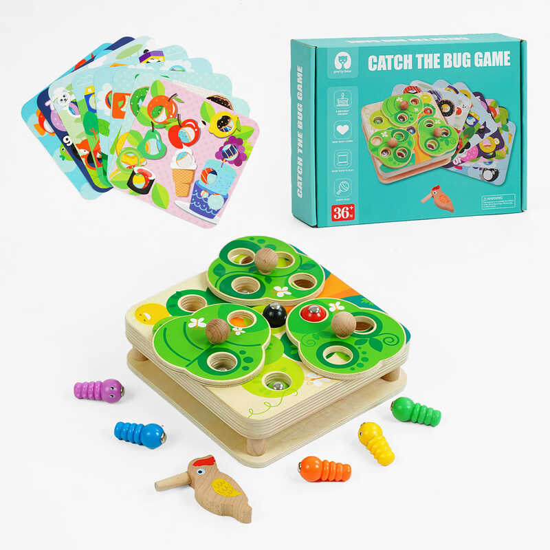 Магнітна гра C 65037 (28) дерев'яна, додаткові поля, пташка-вудочка, в коробці