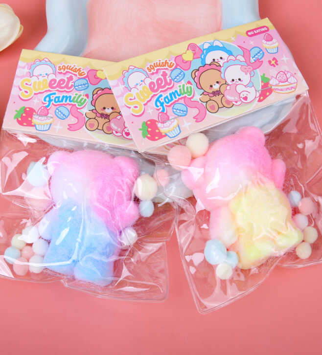 Гра антистрес C 71225 (24) ЦІНА ЗА 14 ШТУК В БЛОЦІ, "Ведмедик", волохатий, висота 8 см, м'які кульки, градієнт, в коробці