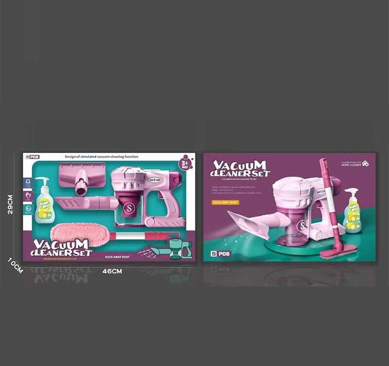 Набір для прибирання 388-9 (24) 6 елементів, пилосос на батарейках, всмоктує дрібне сміття, 2 насадки, пляшечка з “мийним засобом”, швабра з телескопічною ручкою, в коробці