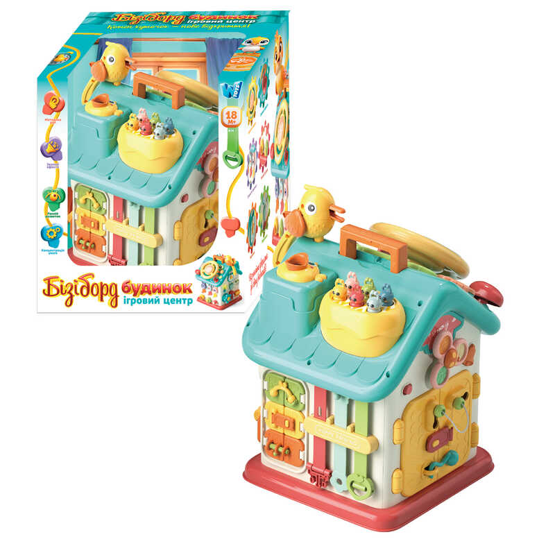 Будинок бізіборд 62638 (12) "WToys", ОЗВУЧУВАННЯ УКРАЇНСЬКОЮ МОВОЮ, 15 казок, 15 пісень, 10 скоромовок, кермо, застібки, замки, “Нагодуй пташку”, в коробці