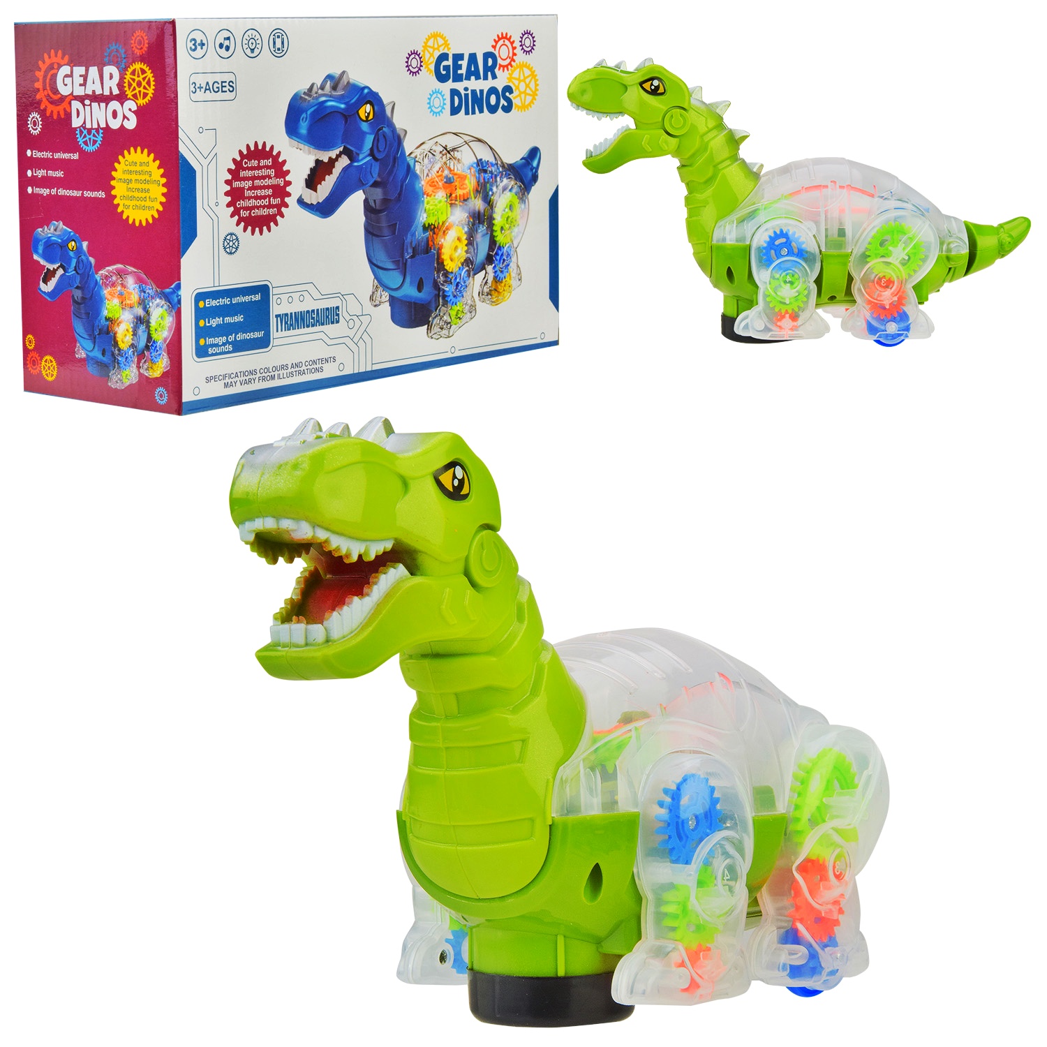 Іграшка музична "Динозаврик" - шестерні QF05-2 , підсвічування, мелодія, колеса вільного ходу, в коробці