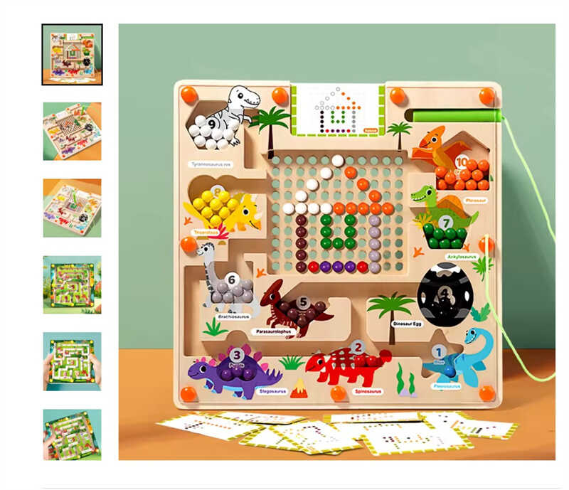 Дерев'яна магнітна гра C 73279 (40) "Динозаври", магнітний стилус, картки, сортер, в коробці