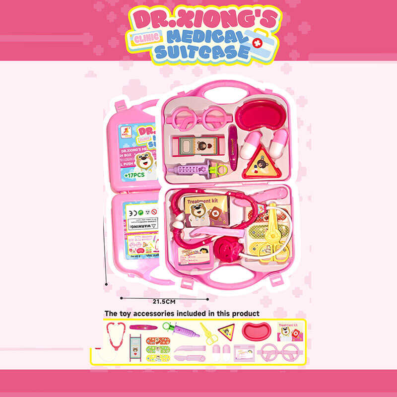 Набір лікаря 537 D1 (96/2) стетоскоп, ножиці, ніж, 2 пінцети, шприц,  2 таці, 2 пігулки, коробочка ліків, окуляри,  бейдж, кушетка, пластирі, у валізі, в слюді