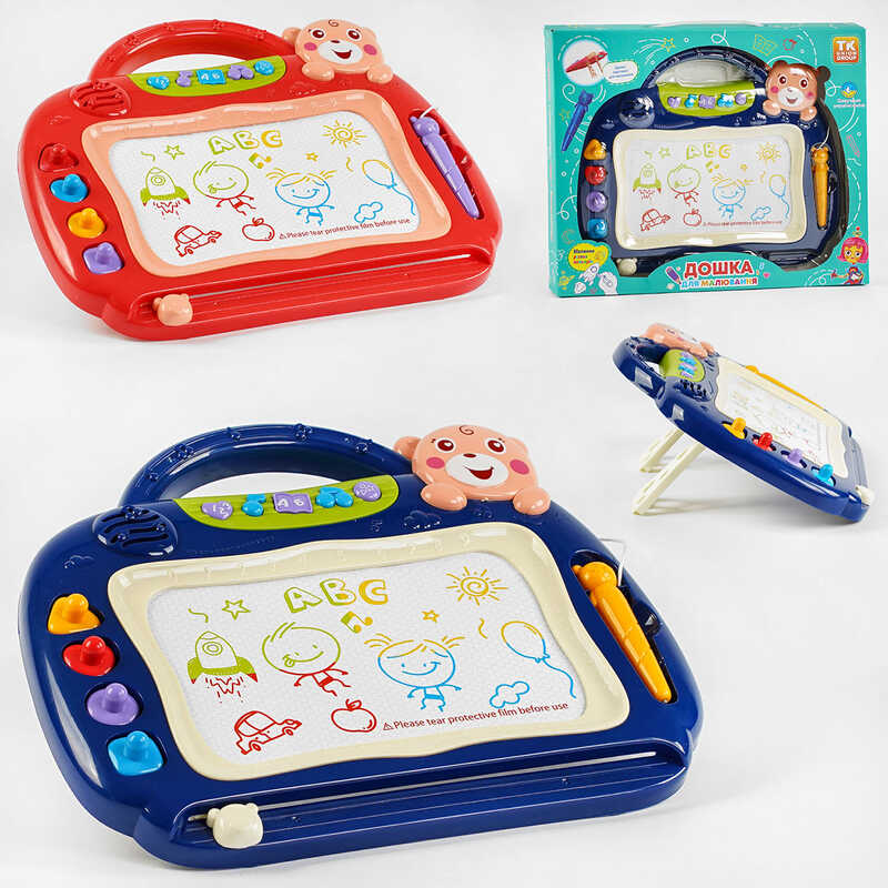 Дошка для малювання музична 71899 (24) "TK Group", ОЗВУЧУВАННЯ УКРАЇНСЬКОЮ МОВОЮ, 2 кольори, магнітна, абетка, пісні, цифри, фігури, печатки, кольорова поверхня