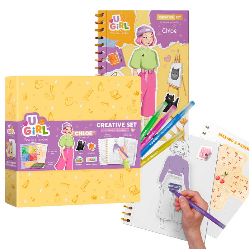 гр Набір для творчості "Хлоя" 300953 (8) "DoDo", блокнот із завданнями, розмальовки, наліпки, 10 кольорових маркерів, в коробці