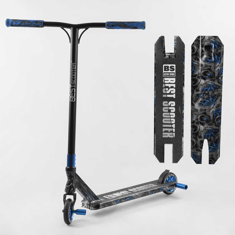 Самокат трюковий Best Scooter BS-77566 (4) HIC-система, ПЕГИ, алюмінієвий диск та дека з ПРИНТОМ, колеса PU, d = 110мм, ширина керма - 60 см, в коробці