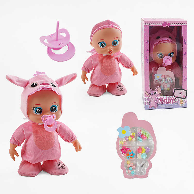 Пупс TK 2426 (40/2) висота 30 см, музичний чип, рухається, пісня англійською мовою,пустишка, набір прикрас, в коробці