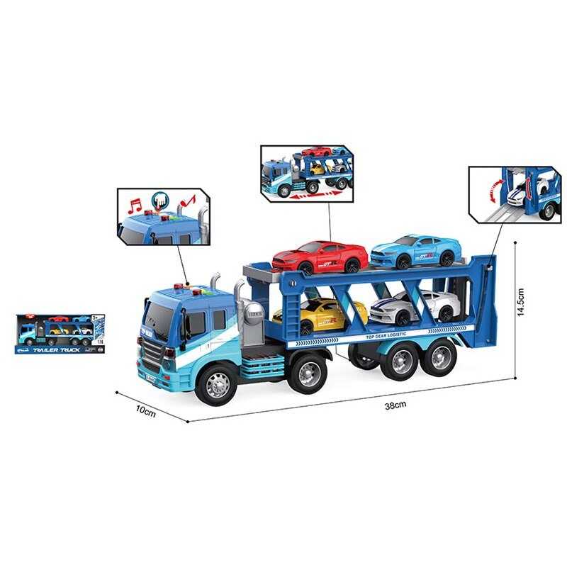 Трейлер WY 572 C (18) 38х10х14,5 см, масштаб 1:16, інерція, звук, світло, на батарейках, 4 моделі автомобілів, рухомі елементи, в коробці