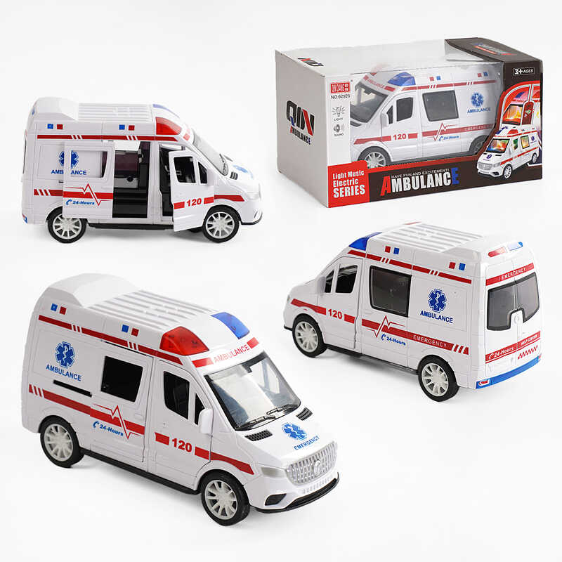 Машина 62925 (48) мелодія, підсвічування, колесо вільного ходу, гумові шини, відкриваються двері, в коробці