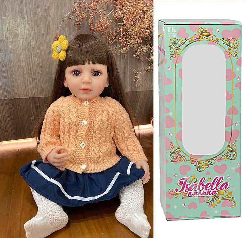 Лялька QM 125 (12) "TK Group", висота: 50 см, гумова, імітація скляних очей, пустушка, пляшечка, памперс, шкарпетки, прикраса для волосся, в коробці