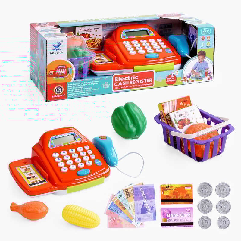 Касовий апарат 66108 (30/2) калькулятор, підсвічування, звук, кошик з продуктами, гроші, в коробці