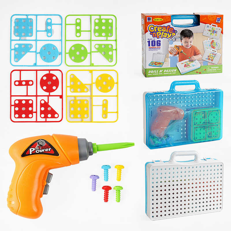 Мозаїка-конструктор 661-322 (20) шурупокрут, на батарейці, 106 елементів, у валізі