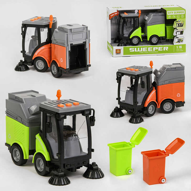 Спецтехніка WY 680 A (24) підсвічування маячків, звуки роботи техніки, інерція, рухливий причіп, сміттєвий бак, в коробці