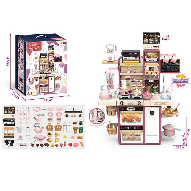 Кухня 93 T-4 (6) музична панель, плита, витяжка, блендер, на батарейках, підсвічування, звук, музика англійською мовою, парогенерація посуд, їжа, аксесуари, в коробці