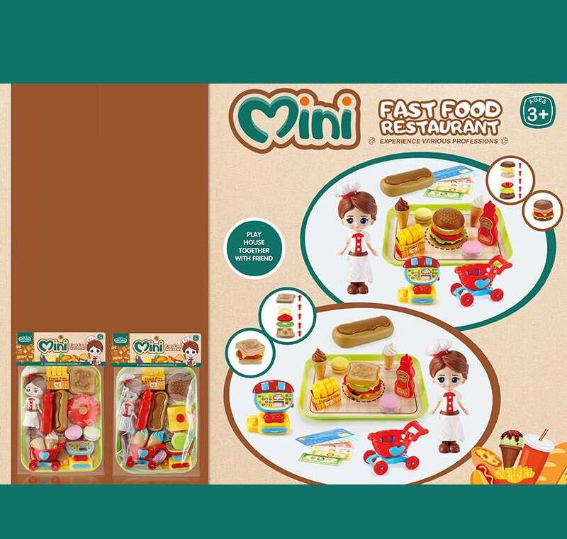 Набір продуктів 623-231 (96/2) 2 види, 12 елементів, ресторан швидкого харчування, ігрова фігурка, каса, візок, у пакеті