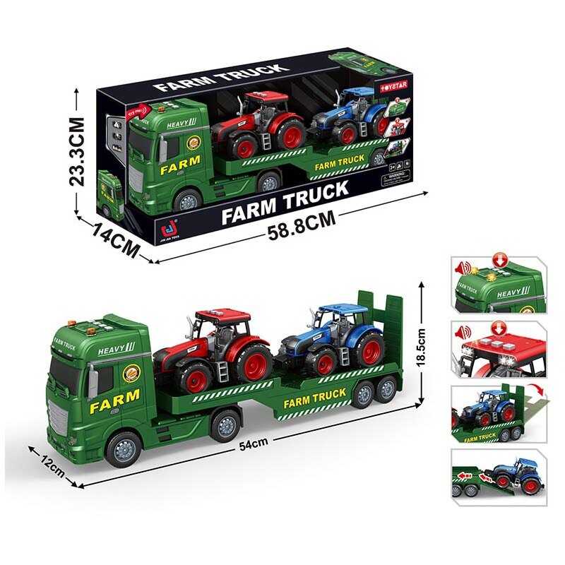 Трейлер 666-69 F (9) “Фермерська машина”, звуки, підсвічування, інерція, гумові шини, 2 трактори, в коробці