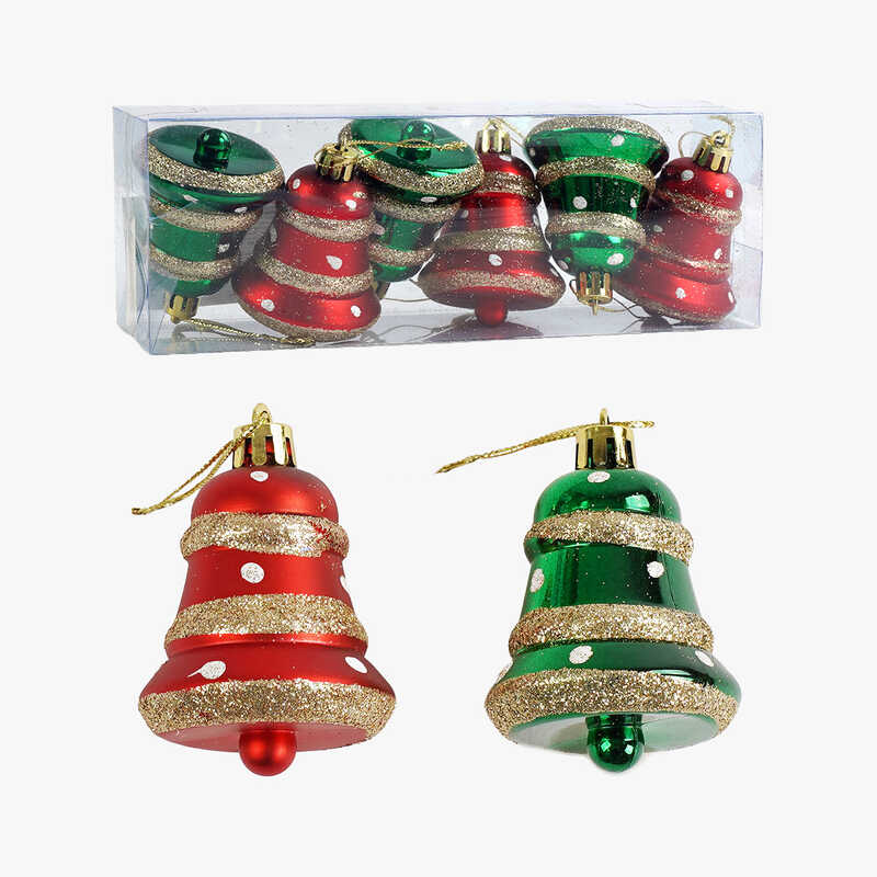 Новорічні прикраси C 67207 (160) 6 штук, дзвоники, висота - 7 см, у слюді