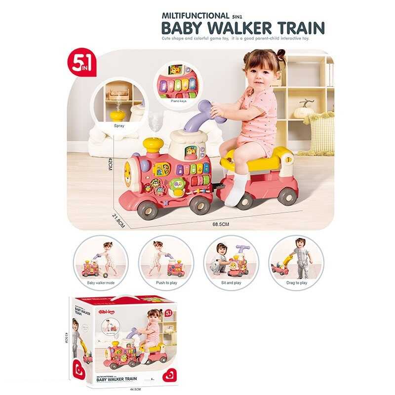 Ходунки-каталка 6065 (6) піаніно, звук, толокар, підсвітка, годинник, сортер, рухомі елементи, парогенератор, звук потяга, на батарейках, в коробці